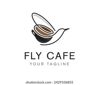 cup mug drink with flying bird art for cafe logo symbol design template illustration inspiration