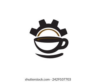 Cup mug with gear machine drink logo symbol design template illustration inspiration