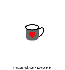 cup mug with heart. greeting card design element. Isolated vector illustration.