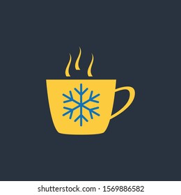 Cup, mug hot vector icon with snowflake
