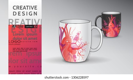 cup mug Mock Up vector heart pattern background design