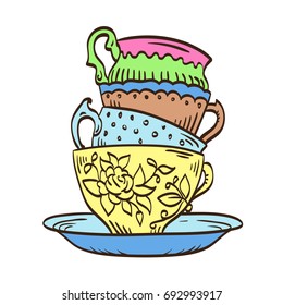 Cup / Mug. Picture mugs. A pyramid of mugs. Vector.