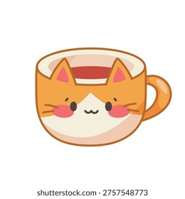 Cup, mug in the shape of ginger cat or fox. Cute tableware, isolated. Vector cartoon illustration