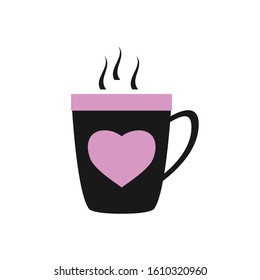 Cup, mug vector icon with heart