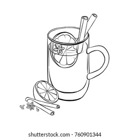 cup with mulled wine, hand drawn vector illustration