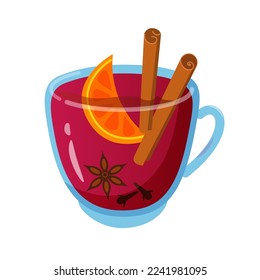 A cup of mulled wine with  spices. Vector color isolated illustration.