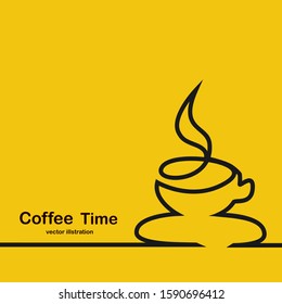 A cup of natural coffee. Drawn in one line. Time for coffee.