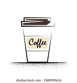 A cup of natural coffee. Grunge design, sketch, hand-drawn. Can be used as web and print, poster, signboard.