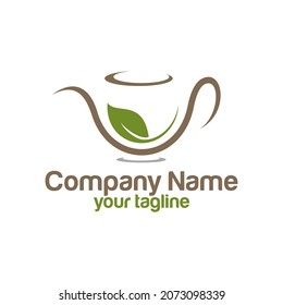 Plantilla del logotipo de la copa de té natural. Icono verde y ecológico