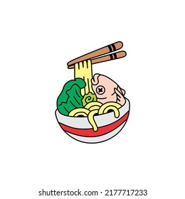 cup of noodle and fish vector art design, suitable use for element design, symbol and icon to describe ramen and food