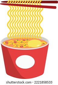 cup noodles with eggs, spring onions and chili flat style Icon and illustration