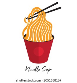 Cup noodles (instant ramen) on paper cup packaging logo vector.