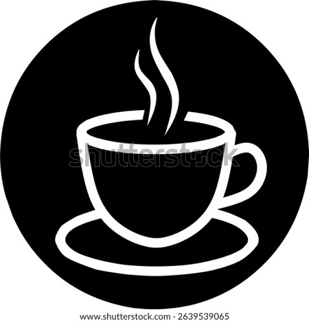 Cup off coffee or tea round circle Icon for design. Outline flat illustration. Easily editable. White line on black background.