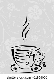 Cup on a floral pattern, vector illustration