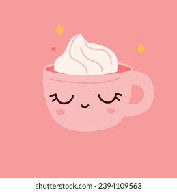 cup on a pink background.cartoon cup. Design element for postcards, posters, banners and other purposes