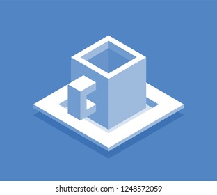 Cup on the plate icon. Vector illustration in flat isometric 3D style.