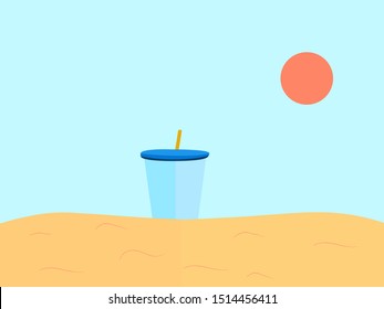 Cup on sand, illustration, vector on white background.