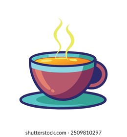 A cup on a saucer with a hot drink, designed for commercial use in beverage branding, packaging, and advertising materials.