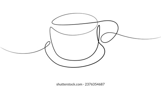 Cup in one continuous line of different thicknesses. Happy Coffee day. Design concept for greetings