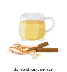 A cup of orange peel tea with cinnamon and sugar - hot tea.