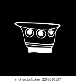 Cup für orientalische Teezeremonie. Weiß auf schwarzem Hintergrund. China, Japan. Die Kultur des Teetrinks. Handzeichnung, Skizze, Doodle, Minimalismus. EPS10