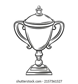 Cup outline vector icon. First place winner, trophy goblet, sport award. Isolated vector icon of high chalice first place illustration in retro style.