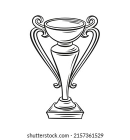 Cup outline vector icon. First place winner, trophy goblet, sport award. Isolated vector icon of high chalice first place illustration in retro style.