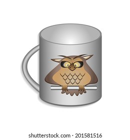 Cup with owl pattern on it, vector, eps 10