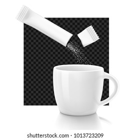 Cup with package stick. Vector illustration on dark background, ready and simple to use for your design with different background. 