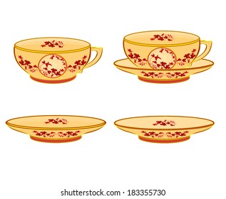 Cup part of porcelain whit red flowers vector illustration 