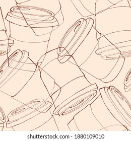 Cup pattern cafe delivery Glass eat on the go line layering background vector fast food coffee tea isolated repeating seamless
