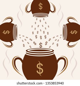 cup pattern dollar cream background vector  illustration