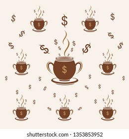 cup pattern dollar cream background vector  illustration