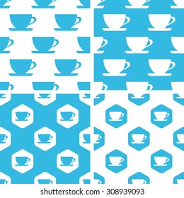 Cup patterns set, simple and hexagon, blue and white