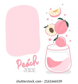 cup of peach juice and  have a pink pastel box to write a message. Vector illustration.