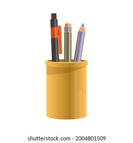 Cup with Pen and Pencil as Stationery Object Vector Illustration