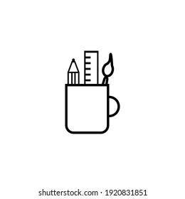 Cup with pencil, brush and ruler sign