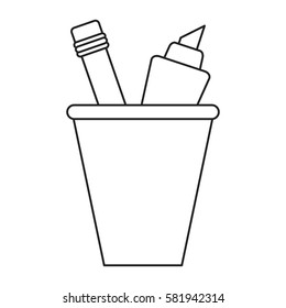 cup pencil school utensil thin line