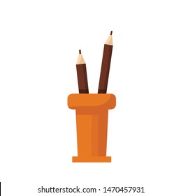 cup with pencils flat vector illustration