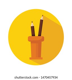 cup with pencils flat vector illustration