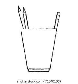 cup with pencils office supplies icon image