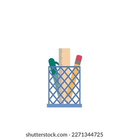 Cup for pencils, pens, marker, ruler. Office organizer. Vector illustration.