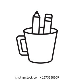 cup with pencils supplies icon vector illustration thick line