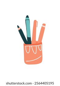 Cup with pens and pencils vector drawing 