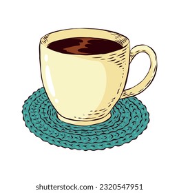 A cup placed on a coaster