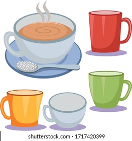 Cup Plate Colorful Mug Hot Pot Cartoon Illustration Vector