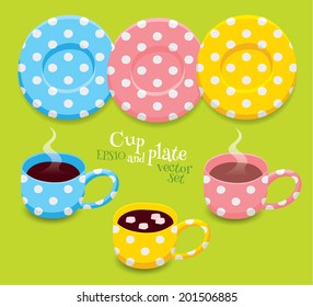 Cup and plate colorful vector set EPS10