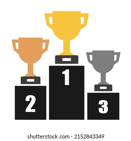 Cup podium vector icon. Gold, silver and bronze awards. Vector illustration EPS 10 flat symbol.