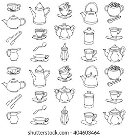 Cup, pot, tableware hand drawn orange pattern