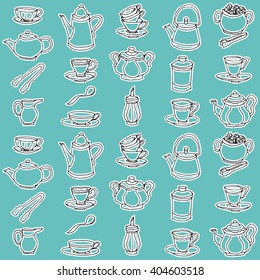 Cup, pot, tableware hand drawn orange pattern